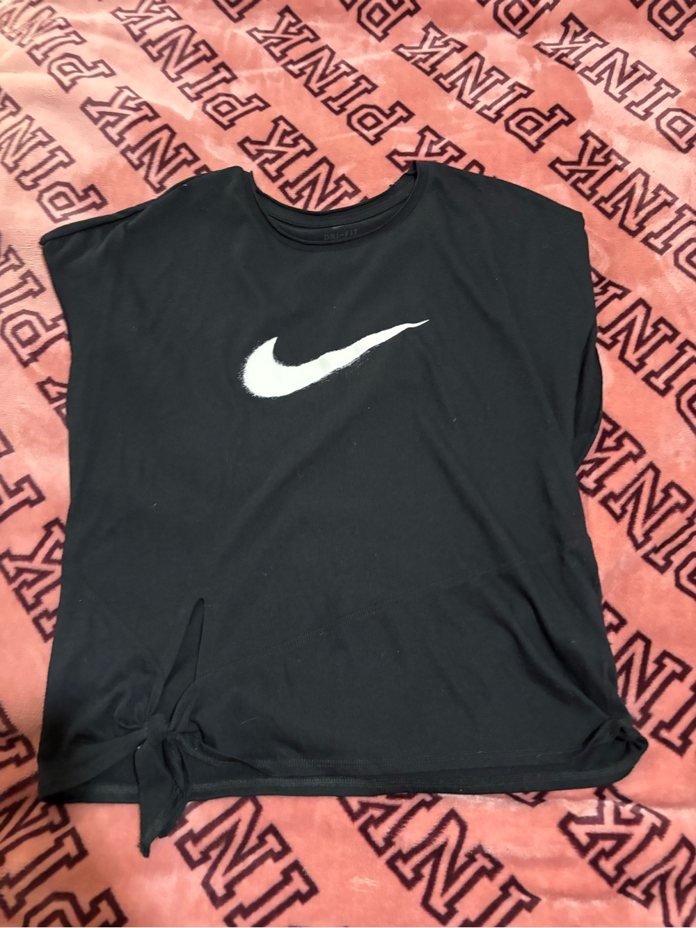 Nike Black Short Sleeve Tee with White Swoosh and Side Tie
